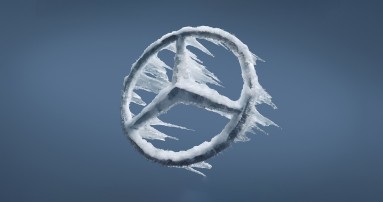 
					  Ein vereister Mercedes-Benz Stern vor einem blaugrauen Hintergrund.
					  